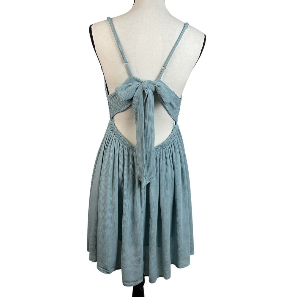 Ocean Drive Women's Mini Dress Large Blue Crochet Tie Back Sleeveless V-Neck NWT - Picture 6 of 10